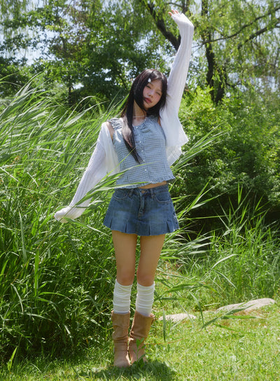 pleated-distressed-denim-mini-skort-cl501