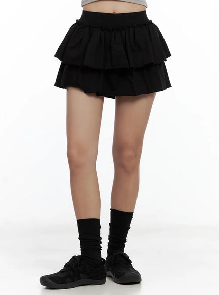 tiered-ruffle-mini-skirt-cl508 / Black