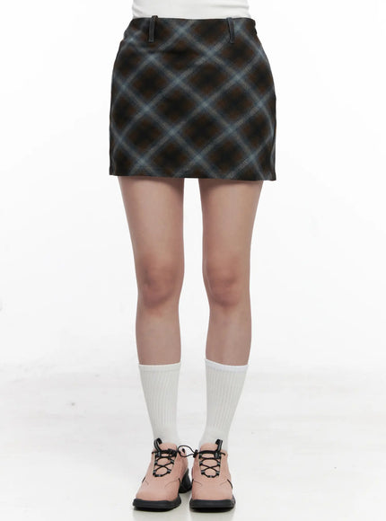 a-line-plaid-mini-skirt-co523 / Dark brown