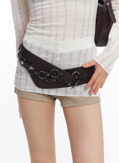 faux-leather-link-belt-cy514 / Dark brown