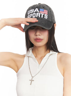 embroidered-flag-baseball-cap-iy502 / Dark gray