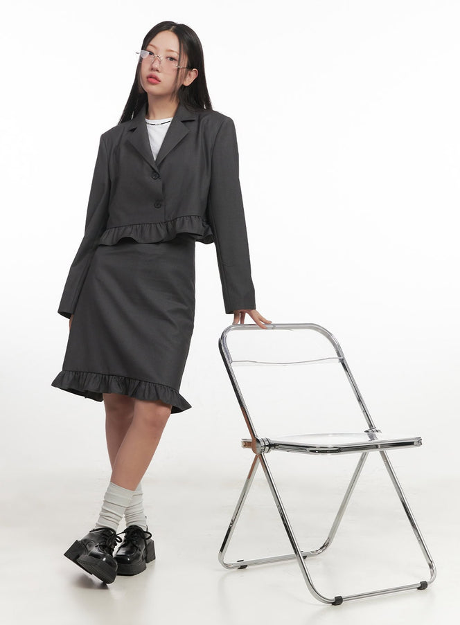 frill-collared-crop-blazer-cf526 / Dark gray