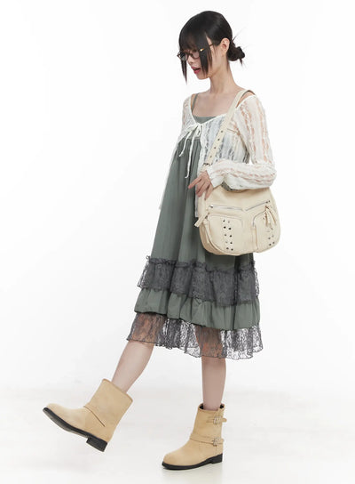 lace-trim-cami-maxi-dress-cu518 / Dark green