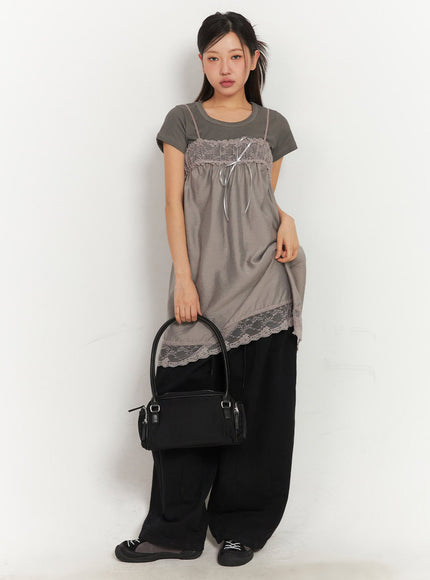 satin-ribbon-lace-cami-dress-ia524 / Dark purple