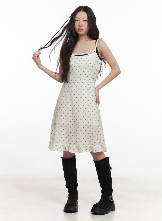 floral-flare-cami-midi-dress-im528 / Light beige