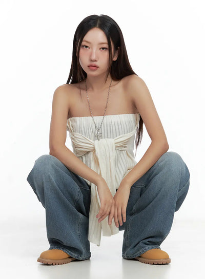 convertible-bow-tie-tube-top-cl508 / Light beige