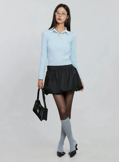 ribbed-henley-knit-tee-io530 / Light blue