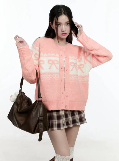 ribbon-pattern-knit-cardigan-io527 / Light pink