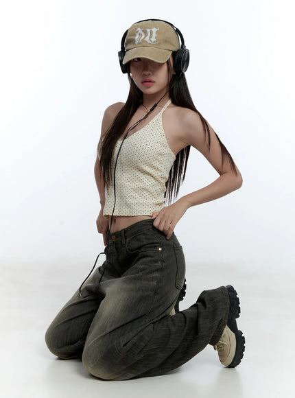 polka-dot-halter-neck-cami-top-cu527 / Light yellow