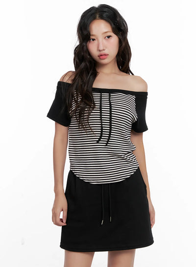 striped-off-shoulder-tee-cl518 / White