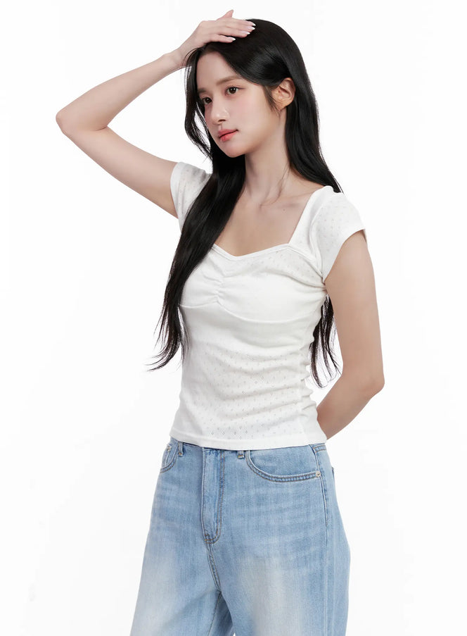 shirred-cap-sleeve-sweetheart-top-cl515 / White
