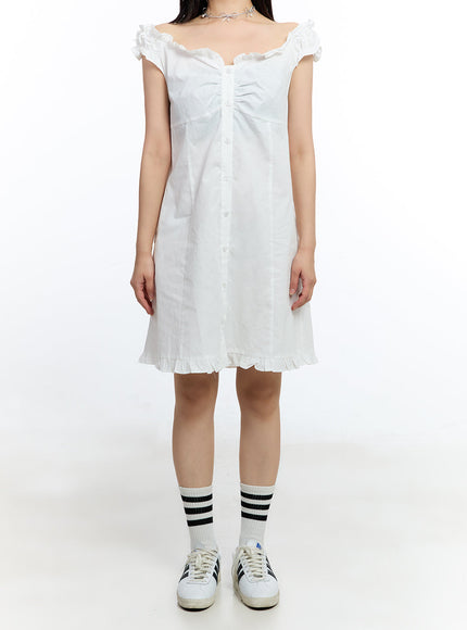 frill-buttoned-off-shoulder-midi-dress-iu503 / White