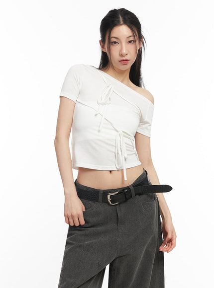 ribbon-tie-one-shoulder-crop-top-iy529 / White
