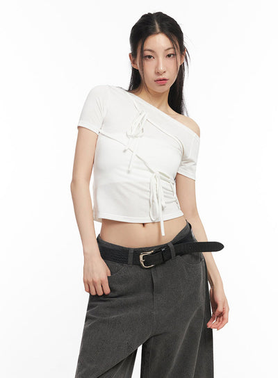 ribbon-tie-one-shoulder-crop-top-iy529 / White