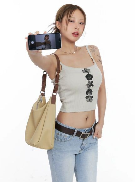 floral-graphic-ribbed-tank-top-cl510 / Beige