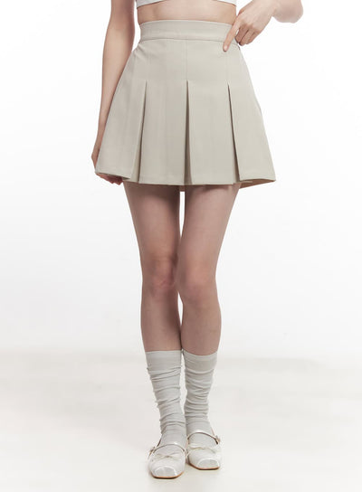 high-waisted-pleated-mini-skirt-ca502 / Beige
