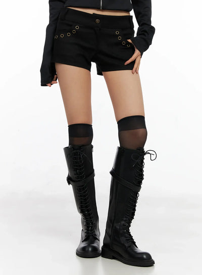 low-rise-eyelet-shorts-co529 / Black