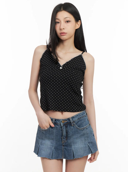 v-neck-polka-dot-tank-top-cl501 / Black