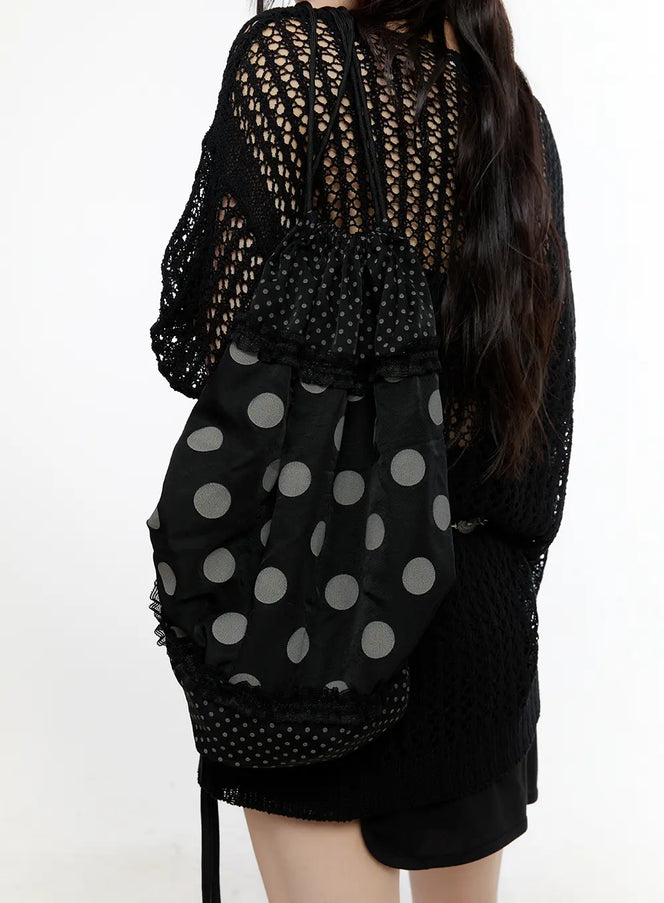 polka-dot-shirred-backpack-cl504 / Black