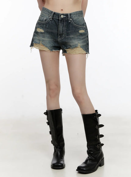 distressed-vintage-wash-denim-shorts-cl507 / Dark blue