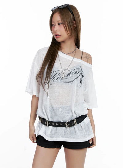 sheer-graphic-off-shoulder-tee-cl510 / White