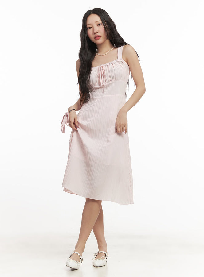 ribbon-bustier-flowy-midi-dress-cf520 / Light pink