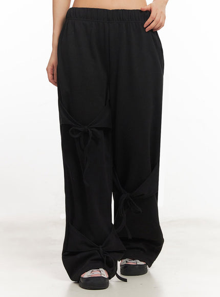 ribbon-wide-leg-sweatpants-ia524 / Black