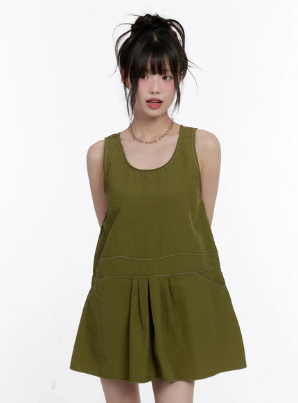 olive-green-pintuck-mini-dress-cl507
