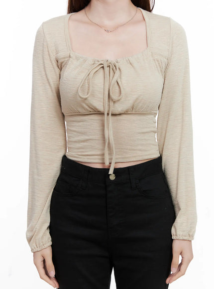 Long Sleeve Shirred Ribbon Crop Top CG521