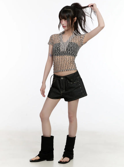 sheer-checked-collar-tee-cl504