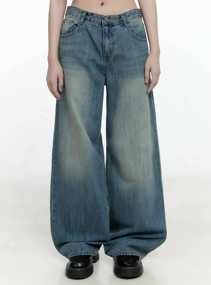 eunbi-embroidery-detail-wide-denim-pants-io520 / Blue