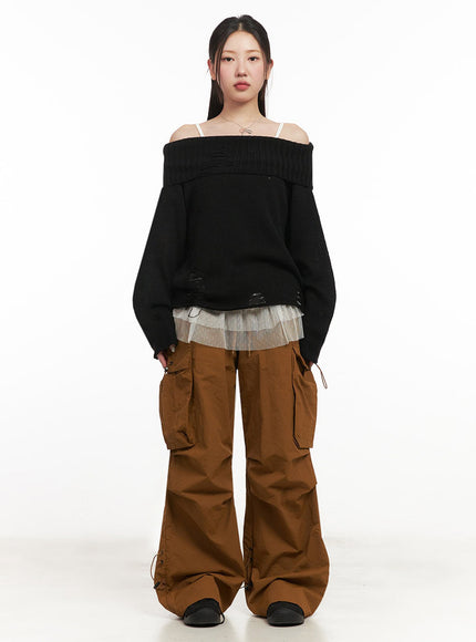 Off-Shoulder Distressed Sweater IM525