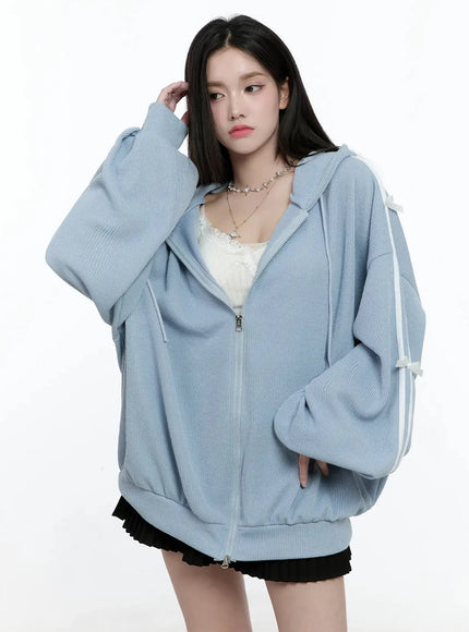Contrast Oversized Zip-Up Hoodie IO527