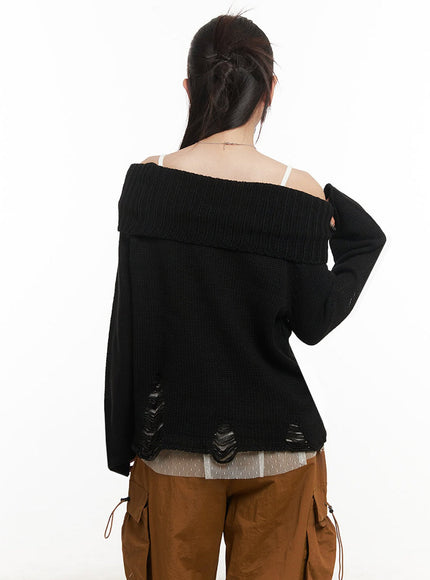 Off-Shoulder Distressed Sweater IM525