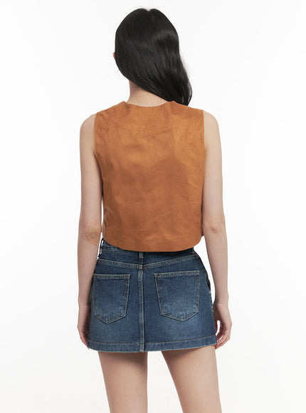Buttoned Suede V-Neck Vest Top CF513