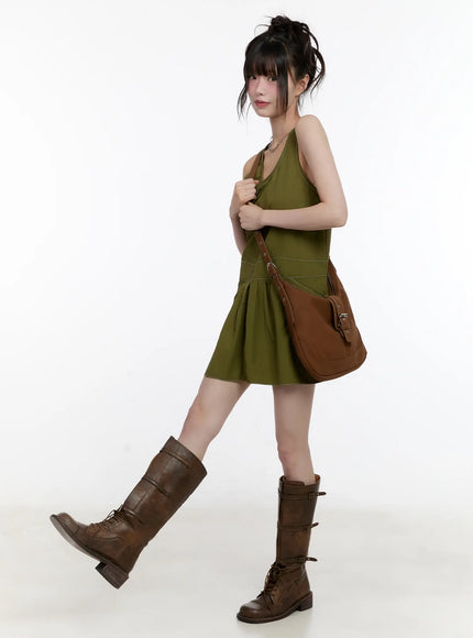 olive-green-pintuck-mini-dress-cl507