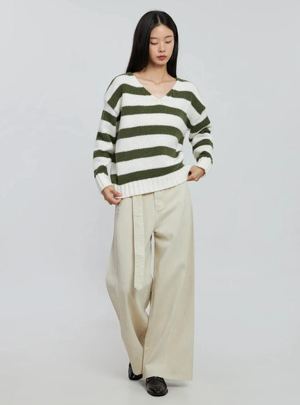 Wide Leg Cotton Belted Trousers IO530