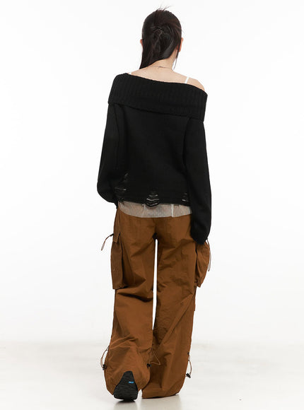 Off-Shoulder Distressed Sweater IM525
