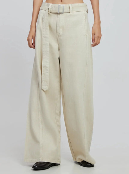 Wide Leg Cotton Belted Trousers IO530