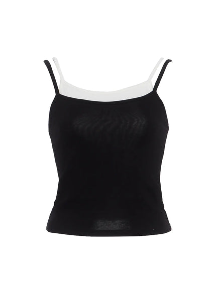 layered-cropped-cami-top-ic503 / Black