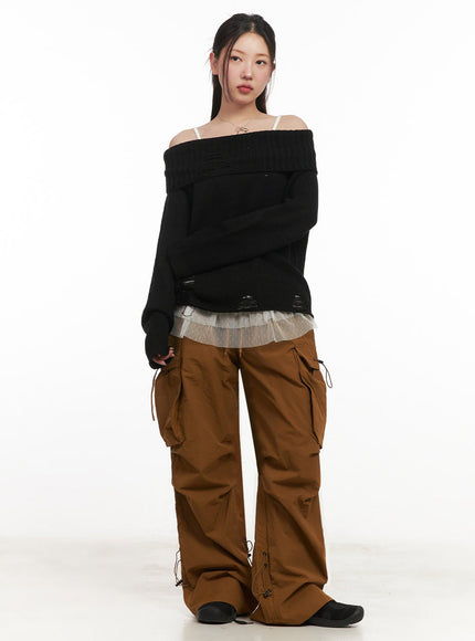Off-Shoulder Distressed Sweater IM525