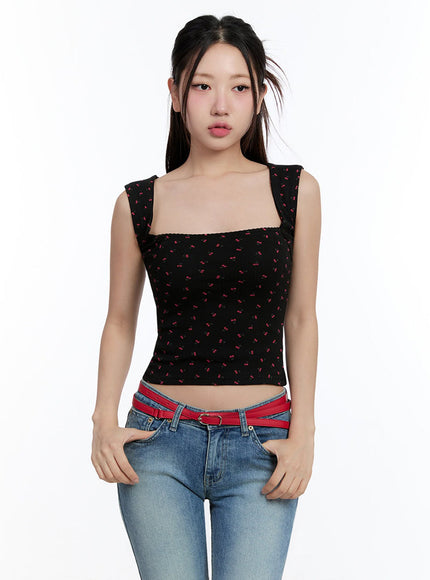 cherry-square-neck-crop-top-iu503 / Black