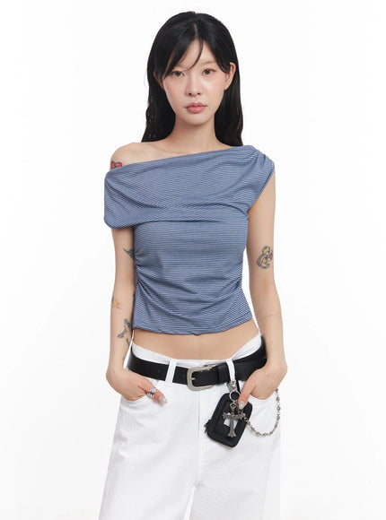 chic-off-shoulder-striped-tee-ic503 / Blue