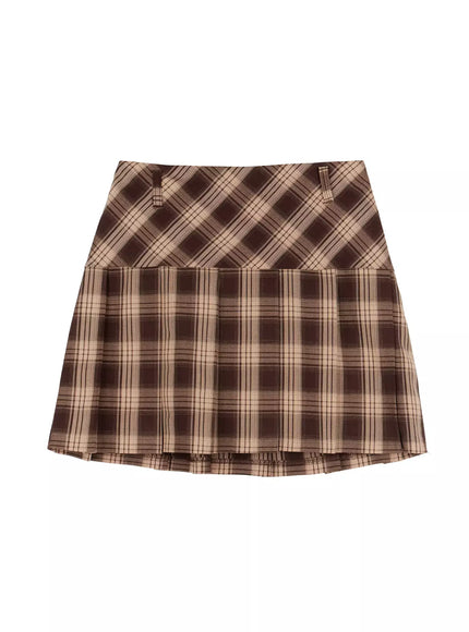 high-waisted-plaid-pleated-mini-skirt-io527 / Brown