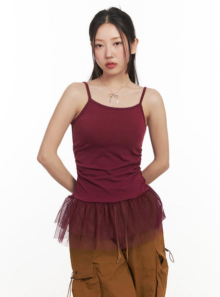 polka-dot-layering-skirt-cami-top-im525 / Dark red