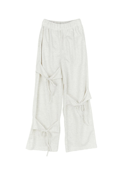 ribbon-wide-leg-sweatpants-ia524 / Light beige
