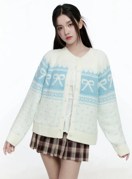 ribbon-pattern-knit-cardigan-io527 / Light beige