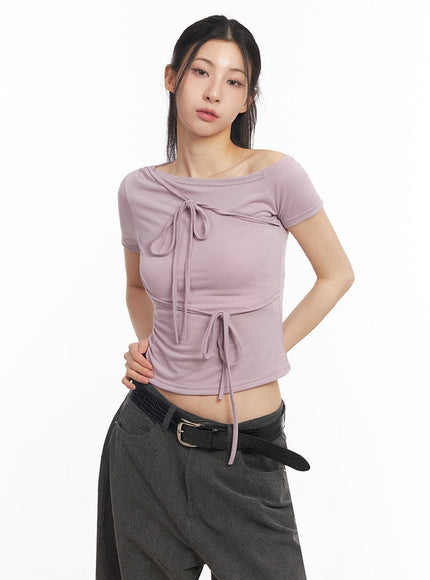 ribbon-tie-one-shoulder-crop-top-iy529 / Pink