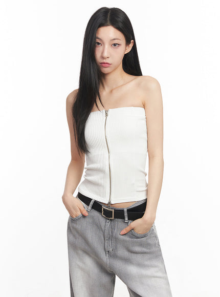 zip-up-tube-top-iy516 / White