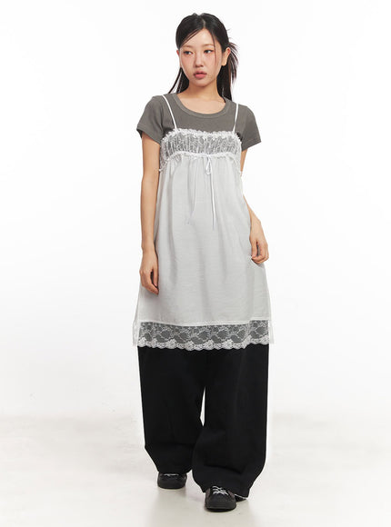 satin-ribbon-lace-cami-dress-ia524 / White